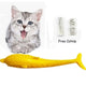 Cat with a yellow fish-shaped toy and text 'Free Catnip' on white.