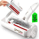 White ChomChom Roller pet hair remover with an open waste compartment filled with collected fur.