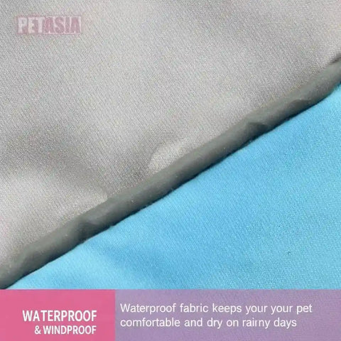 Close-up of waterproof and windproof material on a pet product.