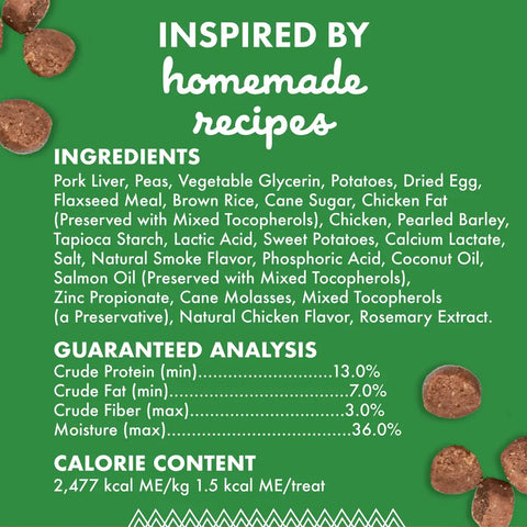 Detailed view of ingredients and guaranteed analysis for Cloud Star Buddy Trainers chicken flavor dog treats.