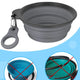 Expanded grey collapsible dog bowl showing durable one-piece molded rim feature against faulty multi-piece