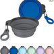 Set of 2 portable travel silicone dog bowls featuring gray expanded and navy blue collapsed options