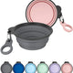 Portable travel silicone dog bowls 2-pack including gray expanded bowl and pink collapsed bowl