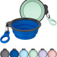 Portable silicone collapsible pet bowls set of 2 in navy blue and sprout green for travel