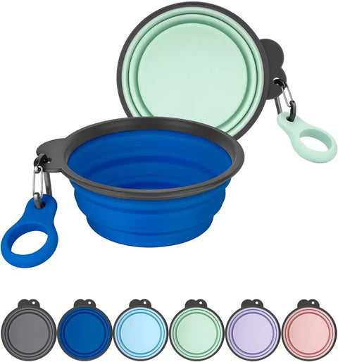 Portable silicone collapsible pet bowls set of 2 in navy blue and sprout green for travel