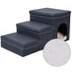 Dark gray pet steps with a small enclosed area on white background.