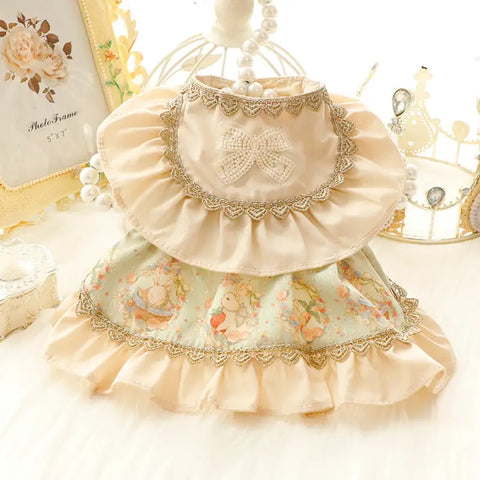 Decorative cake with floral patterns and ruffled layers on soft background.