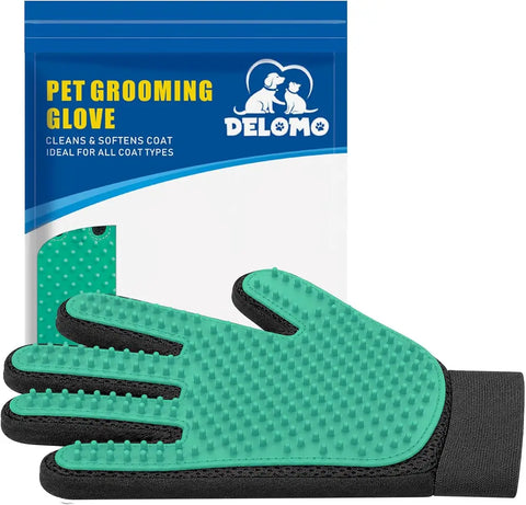 Delomo green pet de-shedding glove brush with silicone tips
