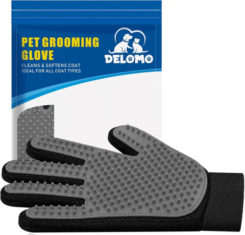 Delomo grey silicone pet grooming glove for gentle hair removal