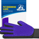 Delomo purple pet grooming glove with packaging for dog and cat shedding