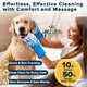 Golden Retriever being bathed with blue silicone scrubbing gloves showing rich foaming and deep cleaning action.