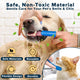 Using a blue silicone finger brush for dog teeth cleaning and a small curved brush for cat chin grooming.