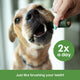 Close up of a dog chewing an Ark Naturals dental chew with text "2x a day" for effective dental care.