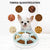 Dog eating from a smart automatic feeder with 6 food compartments in a kitchen
