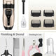 Comprehensive pet grooming set featuring cordless clippers, steel scissors, and silicone finger toothbrushes.