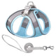 Dog harness and leash set with blue and gray design on white.