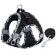 Dog harness with checkered straps and a leash on a white background