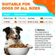 Daily feeding amount chart for dog probiotic soft chews categorized by pet weight from 10 pounds up to over 80 pounds.