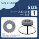 Sizing chart for Size 1 dog recovery collar fitting neck girths from 7.5 to 9.7 inches with a 5.5 inch depth.