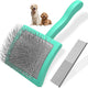 Cyan green pet slicker brush with long pins and stainless steel dog comb