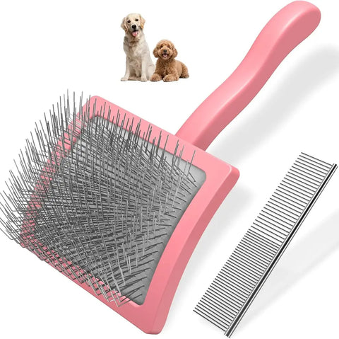 Light pink slicker brush for dog deshedding with steel pet comb
