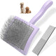 Light purple pet grooming slicker brush with long metal pins and comb