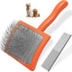 Orange dog slicker brush for mat removal with stainless steel grooming comb