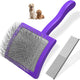 Deep purple pet slicker brush for long-haired dogs with steel comb