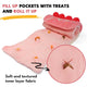 Close-up of the soft and textured inner layer fabric on a pink plush dog snuffle mat with treats hidden inside.