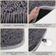 Close-up features of a dog snuffle mat showing 2-inch hair length, anti-skid bottom, edge guard, and suction cups
