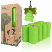 Dog waste bags with packaging and bag holder on a white background