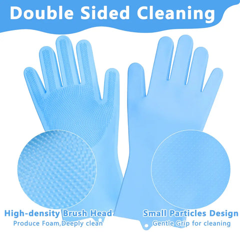 Double-sided silicone cleaning gloves featuring high-density brush head and small particles design.