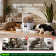 Two cats eating from a dual-bowl automatic feeder with an 18.7-inch distance to prevent food competition and stress.