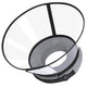 Fully assembled dual-mode dog recovery cone with a transparent plastic shield and soft grey foam collar base.