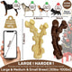Size and dimension chart for the large breed hard nylon dog chew toy comparing sizes for small, medium, and large dogs.