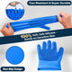 Demonstration of high-elasticity, tear-resistant silicone material and non-slip inner texture of the grooming glove.