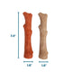 Product dimensions showing a 7.4-inch length and 1.6-inch width for a wood-blend dog chew stick.