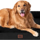 Black EHEYCIGA orthopedic memory foam bolster dog bed with resting Golden Retriever