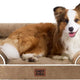 Camel brown EHEYCIGA orthopedic memory foam bolster dog bed with white piping detail