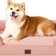 EHEYCIGA orthopedic memory foam dog bed in dusty pink with resting Shiba Inu