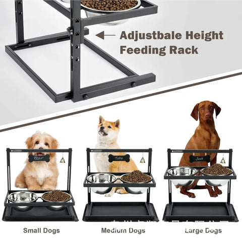 Elevated double feeder for dogs with adjustable height during meals