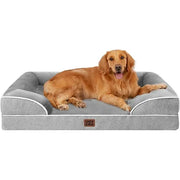 Extra large memory foam orthopedic dog bed with 3-sided bolster sides and removable washable cover in grey