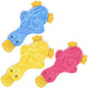 Three flat stuffing-free plush platypus or duck dog toys in bright blue, yellow, and hot pink