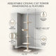 Height and width dimensions diagram for adjustable floor-to-ceiling cat tree tower