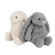 Pair of soft plush bunny dog toys with long floppy ears in cream and grey