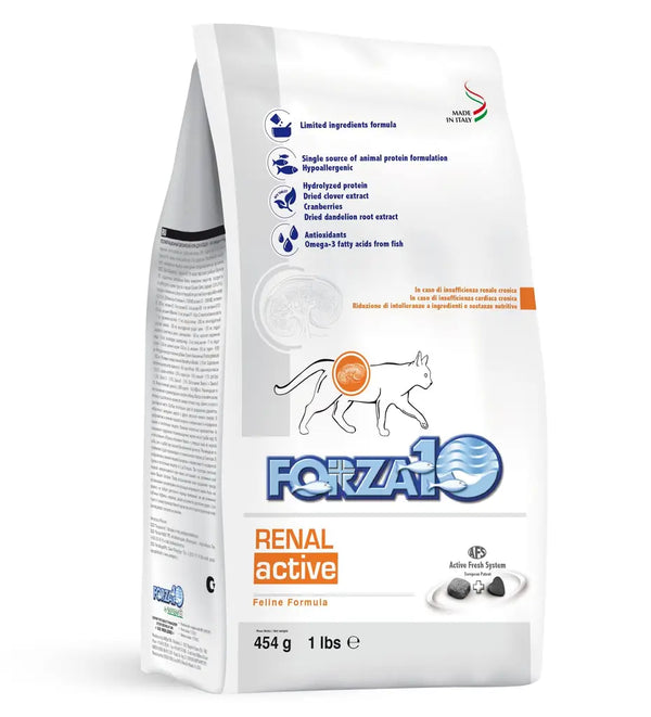 Forza10 Renal active feline formula cat food package on white.