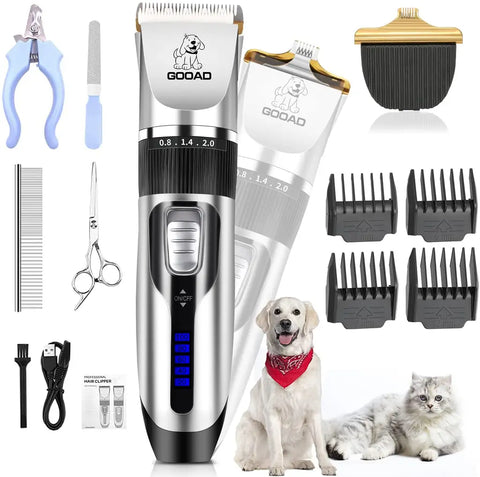 Gooad dog grooming clippers kit silver — cordless rechargeable pet hair trimmer for professional home grooming and styling