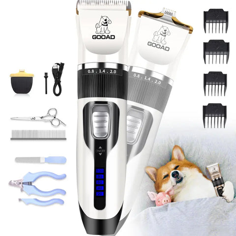 Gooad dog grooming clippers kit white — cordless rechargeable pet hair trimmer for thick coats and full-body styling