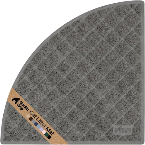 Grey corner-shaped Gorilla Grip cat litter mat designed for corner litter box setups