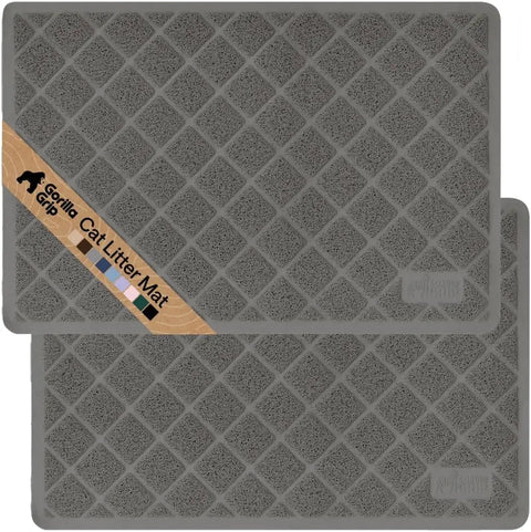 Two pack of grey Gorilla Grip cat litter mats for multi-litter box setups